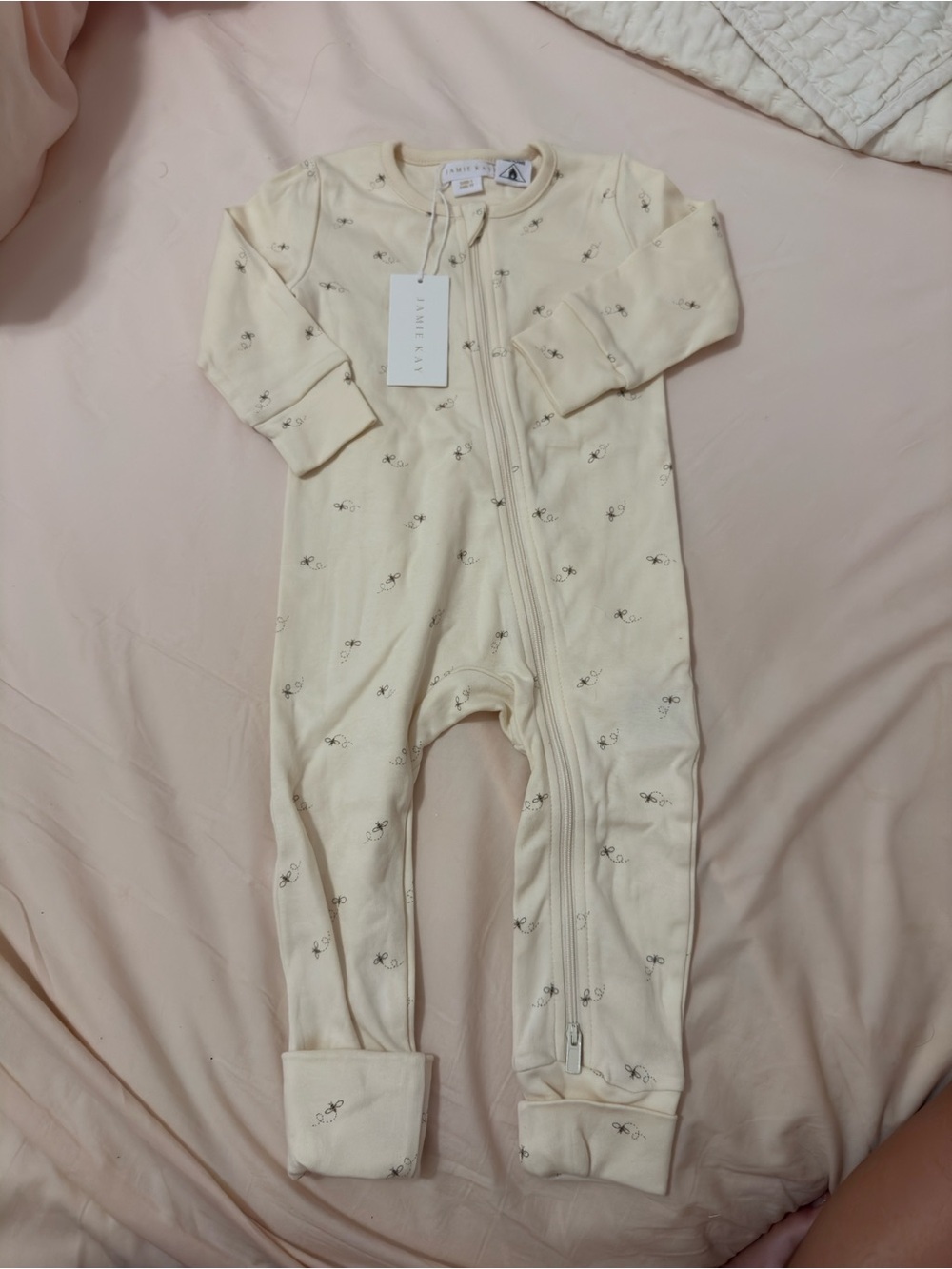 Jamie Kay Cream Zip One-Piece Footie with Tiny Floral Motif